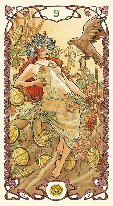 Nine of Pentacles Mucha Tarot Deck